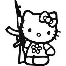 Universal Hello Kitty With Gun Sticker Araba Oto Arma Duvar Sticker Ev Dekoratif Çıkartma 20 x 20 cm Beyaz