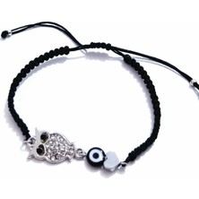 Funny Takı Siyah Nazar Boncuklu Hematit Kalpli Parlak Taşlı Gümüş Rengi  Baykuş Bileklik
