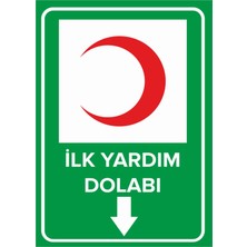Mıgnatıs - İlk Yardım Dolabı Aşağı Ok Levhası - Dekote Malzeme 25X35Cm
