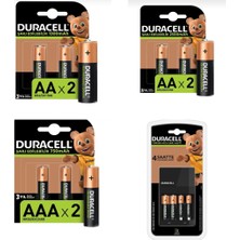 Duracell Cef 14 Şarj Cihazı  Şarj Edilebilir 2 adet  2500 mAh AA 4 adet 1300 mAh AA ve 4 adet 750 mAh AAA Pil Paketi