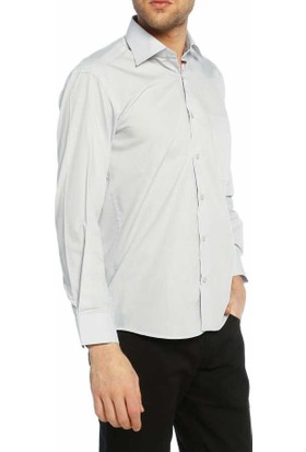 Dicotto Gri Klasik Kesim Uzun Kol Düz Renk Erkek Gömlek - 150-2