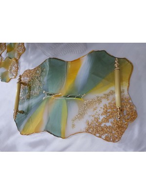 Sultan Tasarım Epoksi Altın Varaklı Tepsi