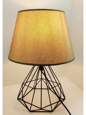 365gunserisonu Ferforje Metal Kafes Piramit Ayaklı  Kahverengi Kumaş  Şapkalı Abajur