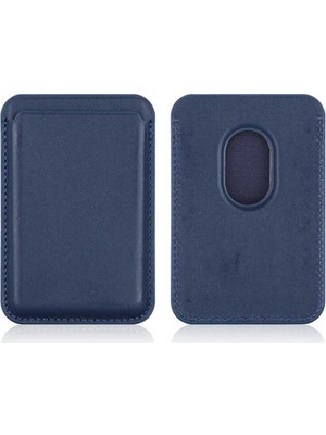 Case 4U Apple iPhone 12 / 13 / 14 / 15 / 16 Serisi ile Uyumlu Deri Cüzdan MagSafe Lacivert