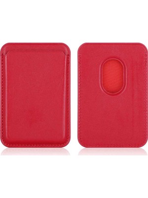 Case 4U Apple iPhone 12 / 13 / 14 / 15 / 16 Serisi ile Uyumlu Deri Cüzdan MagSafe Kırmızı