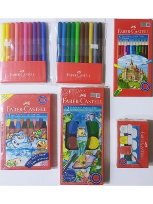 Faber-Castell Boyama Seti 12'li Pastel ve Sulu Boya Fırça ile 20'li Keçeli Kalem Renkli Araçlar
