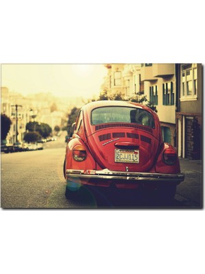 La Vita E Bella Kırmızı Araba Vintage Kanvas Tablo CC-1028