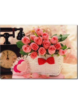 La Vita E Bella Sepette Pembe Gül Buketi Kanvas Tablo DC-1014