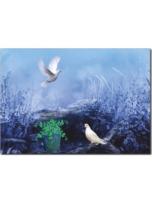 La Vita E Bella Beyaz Güvercinler Temalı Kanvas Tablo DC-1027