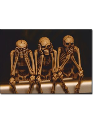 La Vita E Bella Üç Maymunu Oynayan İskeletler Kanvas Tablo HA-1031