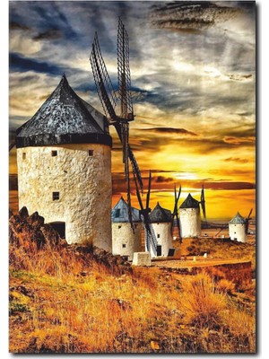 La Vita E Bella Yel Değirmeni ve Gün Batımı Kanvas Tablo MN-1033