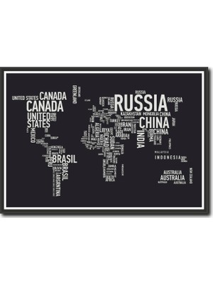 La Vita E Bella Siyah Beyaz Dünya Haritası Kanvas Tablo MP-1002