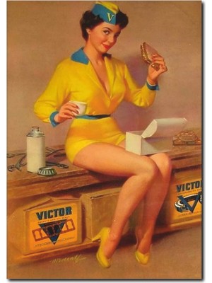 La Vita E Bella Sarı Elbiseli Kadın Pin Up Tablo PP-1013