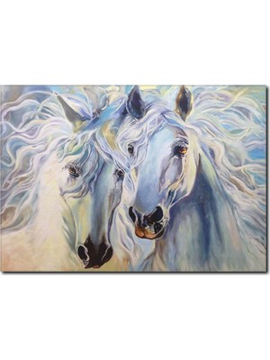 La Vita E Bella Beyaz Atlar Yağlı Boya Kanvas Tablo RT-1005