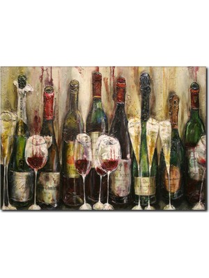 La Vita E Bella Yağlı Boya Kırmızı Şarap Şişeleri Kanvas Tablo RT-1031
