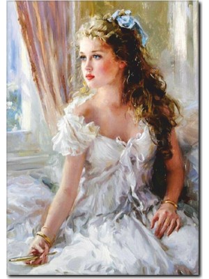 La Vita E Bella Beyaz Elbiseli Güzel Kadın Tablosu RT-1059