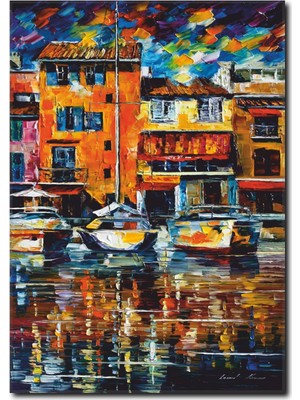 La Vita E Bella Deniz, Kayık ve Evler Yağlıboya Kanvas Tablo RT-1104