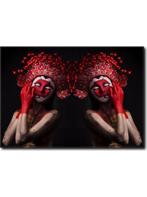 La Vita E Bella Kırmızı Maskeli Kadın Kanvas Tablo WM-1012