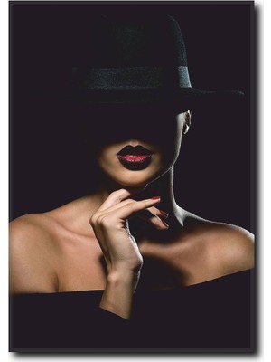 La Vita E Bella Siyah Şapkalı Kadın Kanvas Tablo WM-1039