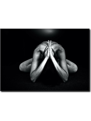 La Vita E Bella Yoga Yapan Kadın Siyah Beyaz Kanvas Tablo YF-1021