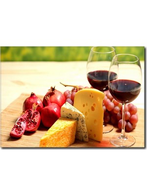 La Vita E Bella Kırmızı Şarap ve Peynir Temalı Kanvas Tablo YM-1027