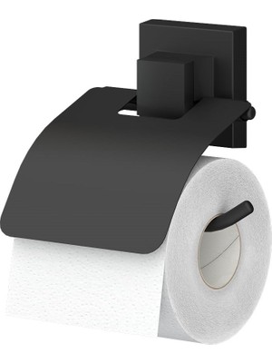 Teknotel Delme Vida Matkap Yok! Easyfıx Yapıskanlı Kapaklı Tuvalet Kağıtlık Mat Siyah Ef238