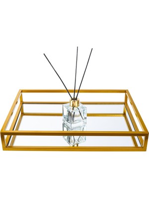 Thorqtech Dekoratif Gold Renk Milas Aynalı Metal Tepsi 30CM x 44CM