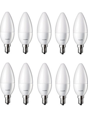 Philips 5.5-40W 4000K Kırık Beyaz Işık Mum Buji E14 Ince Duy LED Ampul 10 Adet