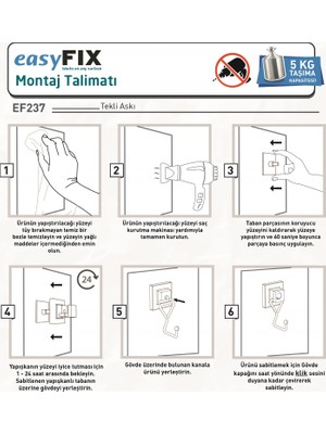 Teknotel Delme Vida Matkap Yok! Easyfıx Yapıskanlı Tekli Askı Bakır EF237