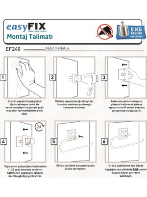 Tekno-tel Teknotel Delme Vida Matkap Yok! Easyfıx Yapıskanlı Kağıt Havluluk Mat Siyah EF240