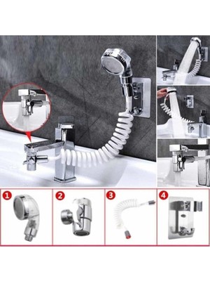 Toptrends Spiral Hortumlu Banyo Ayarlanabilir Hareketli Banyo Mutfak Lavabo Musluk Duş Başlığı Duş Seti