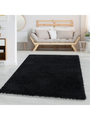 Carpettex Siyah Yumuşak Yüksek Havlı Shaggy Salon Halısı