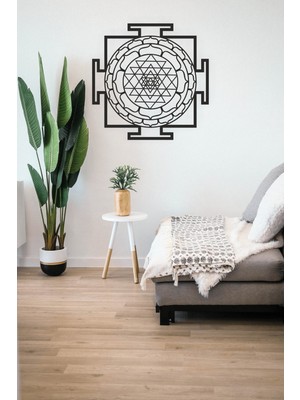 Unt Sri Yantra Mandala Kutsal Geometri Duvar Dekoru-Süsü, Ahşap Dekoratif Tablo Siyah - 3