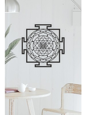 Unt Sri Yantra Mandala Kutsal Geometri Duvar Dekoru-Süsü, Ahşap Dekoratif Tablo Siyah - 3