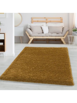 Carpettex Shaggy Halı Salon Halısı Yumuşak Yüksek Havlı Düz Altın Gold Dore