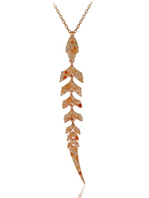 Turuncu Taşlı Tüy Gümüş Kolye