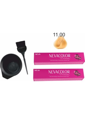Neva Color Tüp Boya 11.00 Extra Açık Platin 50 ml x 2'li + Boyama Seti