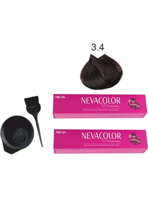Neva Color Tüp Boya 3.4 Koyu Kestane 50 ml x 2'li + Boyama Seti