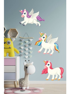 Msticker Sevimli Pony 3'lü Sticker Seti-Çocuk Bebek Odası Sticker