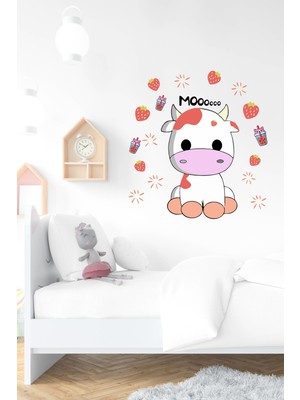 Msticker Sevimli Inek ve Çilekler Çocuk Bebek Odası Sticker