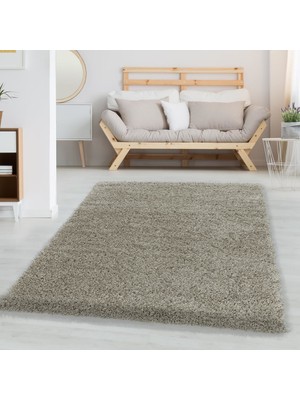 Carpettex Shaggy Halı Salon Halısı Yumuşak Yüksek Havlı Düz Gümüş Boz Toprak Tonlarında