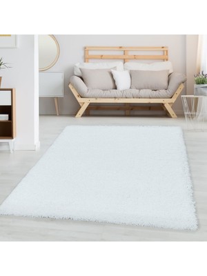 Carpettex Shaggy Halı Salon Halısı Yumuşak Yüksek Havlı Düz Beyaz Renkli