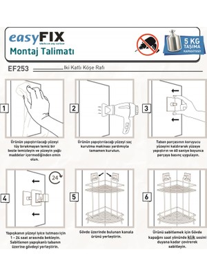 Tekno-tel Easyfıx Askılı 2 Katlı Banyo Köşe Rafı Mat Siyah EF253