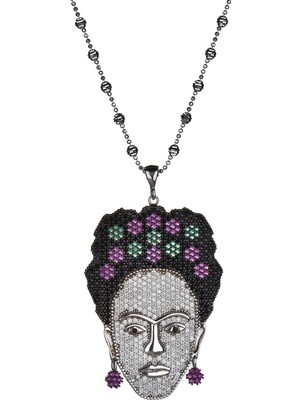 Diversity Jewelry Kadın Gümüş Zirkon Taşlı Frida Kahlo Kolye
