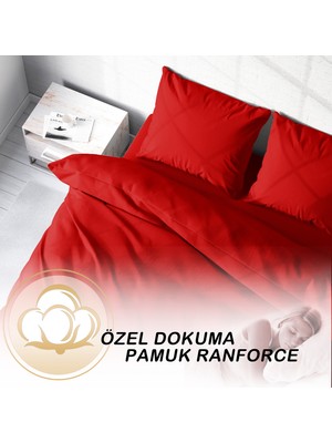 Monohome Kırmızı Lux Pamuk Ranforce Çift Kişilik Nevresim Takımı