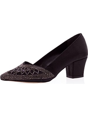Kent Shop Siyah 5 cm Taşlı Kadın Abiye Ayakkabı