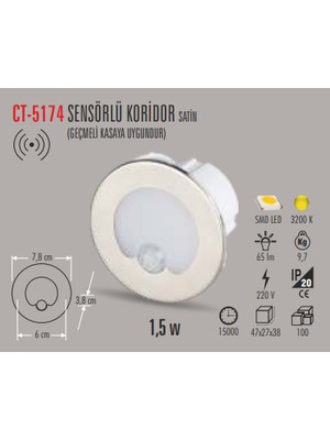 Cata CT-5174 1,5W/3200K Radar Sen.kor. Armatürü(G.ışığı) Cata