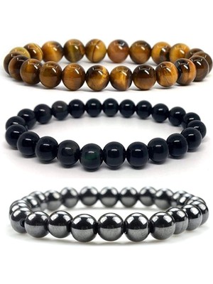 Kusakli Üçlü Doğaltaş Bileklik Seti