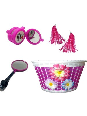 Hsgl Bisiklet Zil Ayna Püskül Hasır Örgülü Plastik Sepet Seti