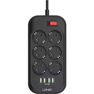 SE6403 6'lı Siyah Akım Korumalı Priz